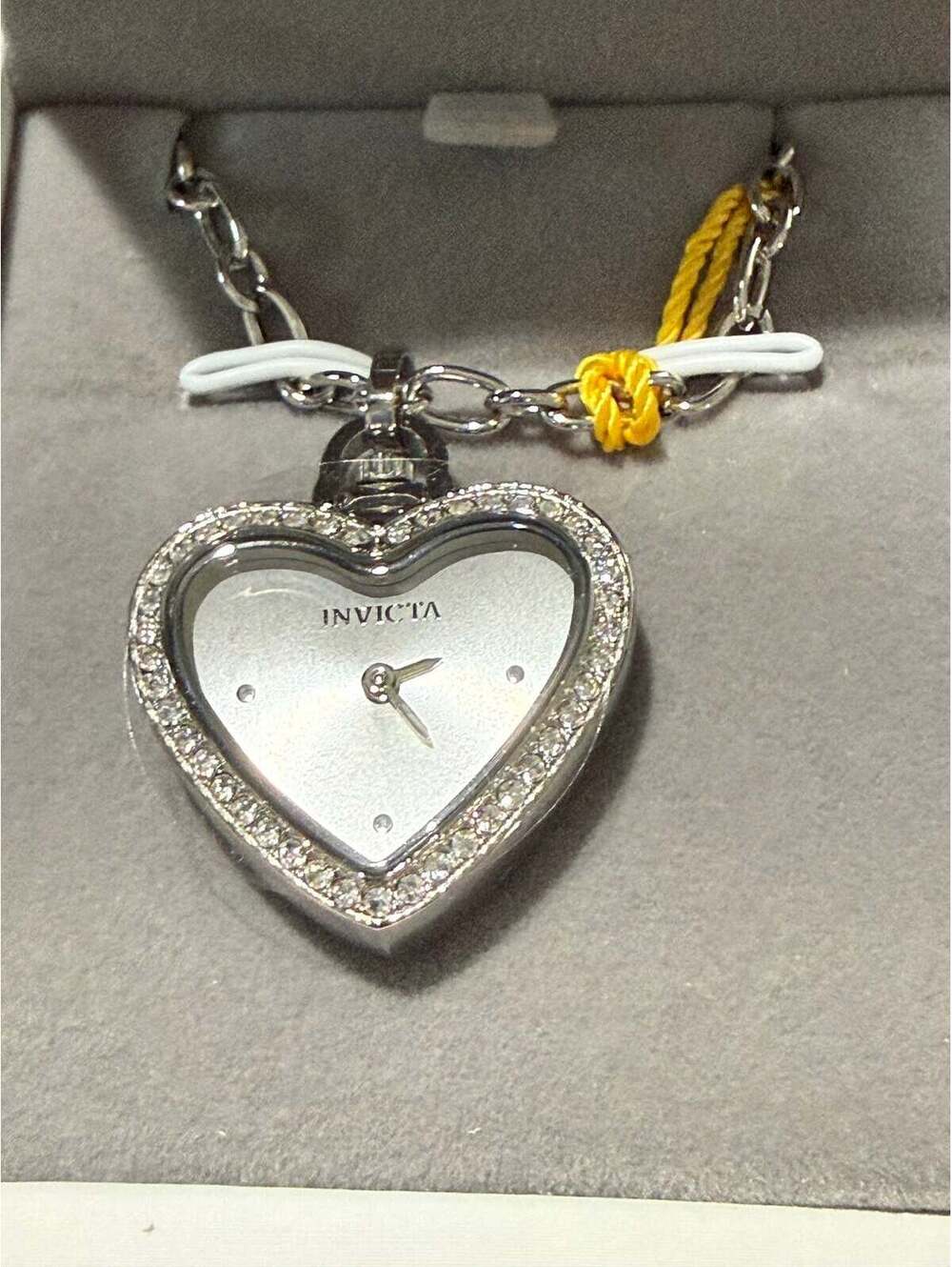 Invicta Heart-Shaped Silver Tone Pendant Watch with Chain